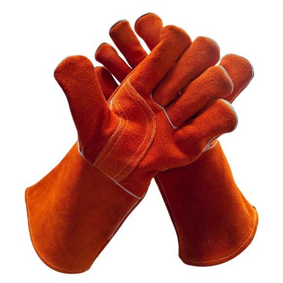 PAKNADA Leather Welding Gloves 14inch Orange Heat, Flame Resistant Safety Gloves - Picture 5 of 6